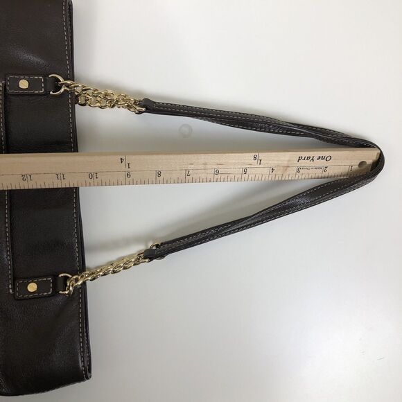 Michael Kors Brown Patent Soft Leather Tote Bag Purse Chain Link Shoulder Strap - Picture 16 of 16